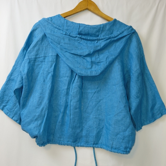 Meo Meli 100% Linen Zip Up Cropped Jacket Women's One Size Light Turquoise - Picture 3 of 7